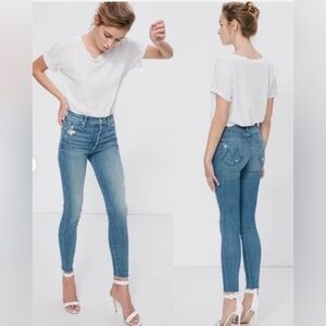 MOTHER The Stunner Ankle Fray Graffiti Girl Button fly Jeans